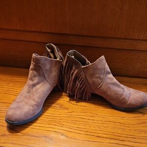 Faded Glory Fringe Ankle Boots - Brown